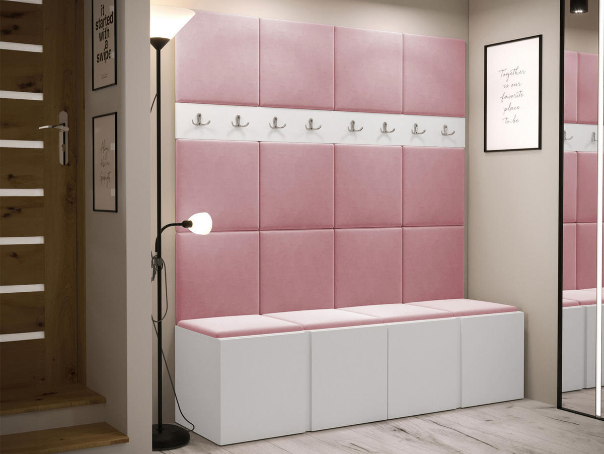 GARDEROBEN-SET Orion V - Weiß/Rosa, Holzwerkstoff/Kunststoff (168/186/46cm) - MIRJAN24