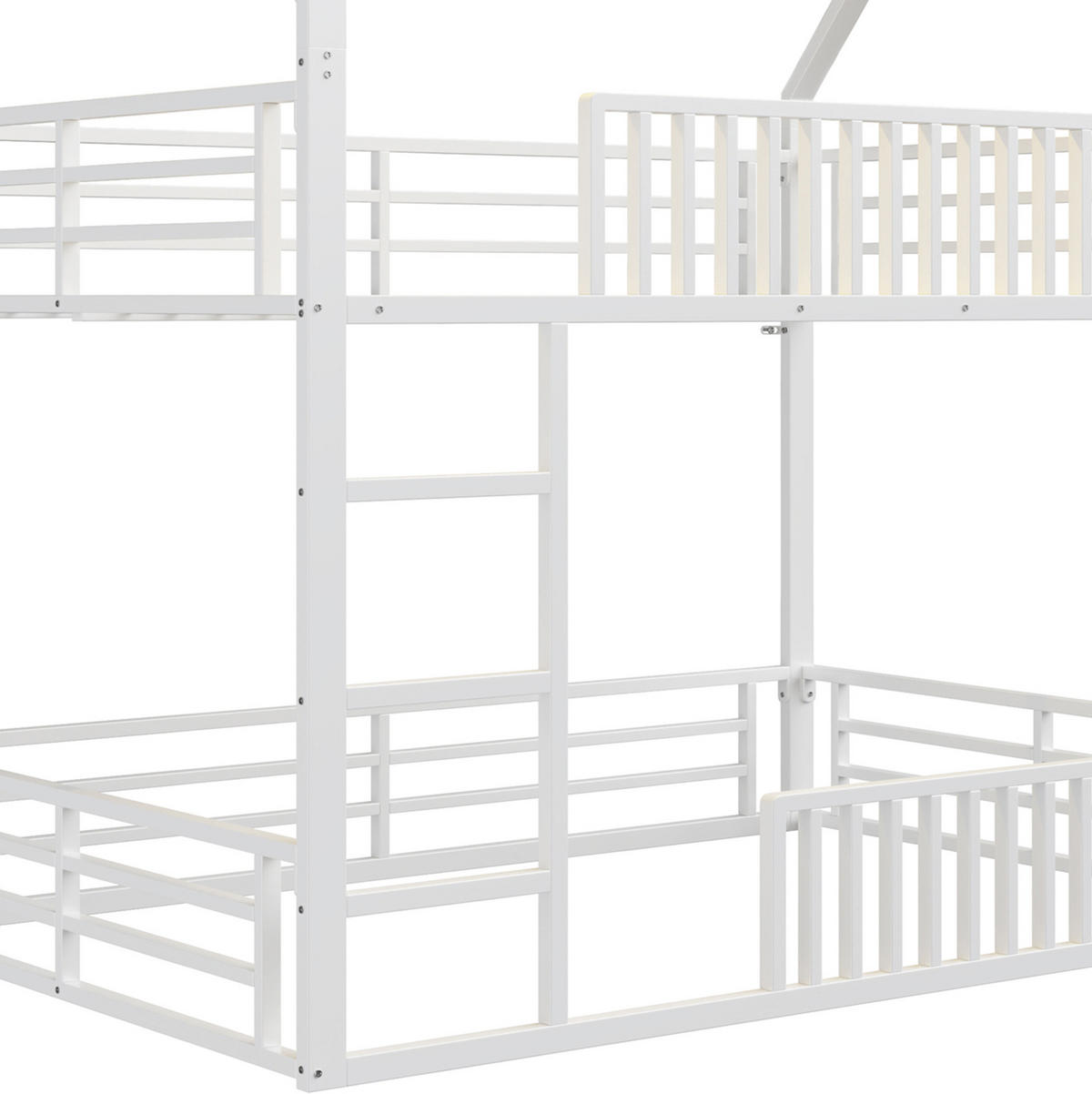 ETAGENBETT in Hausform 140/200 cm, Weiß mit LED und Schutzgeländer - Weiß, Metall (140/200cm) - MIVRAY