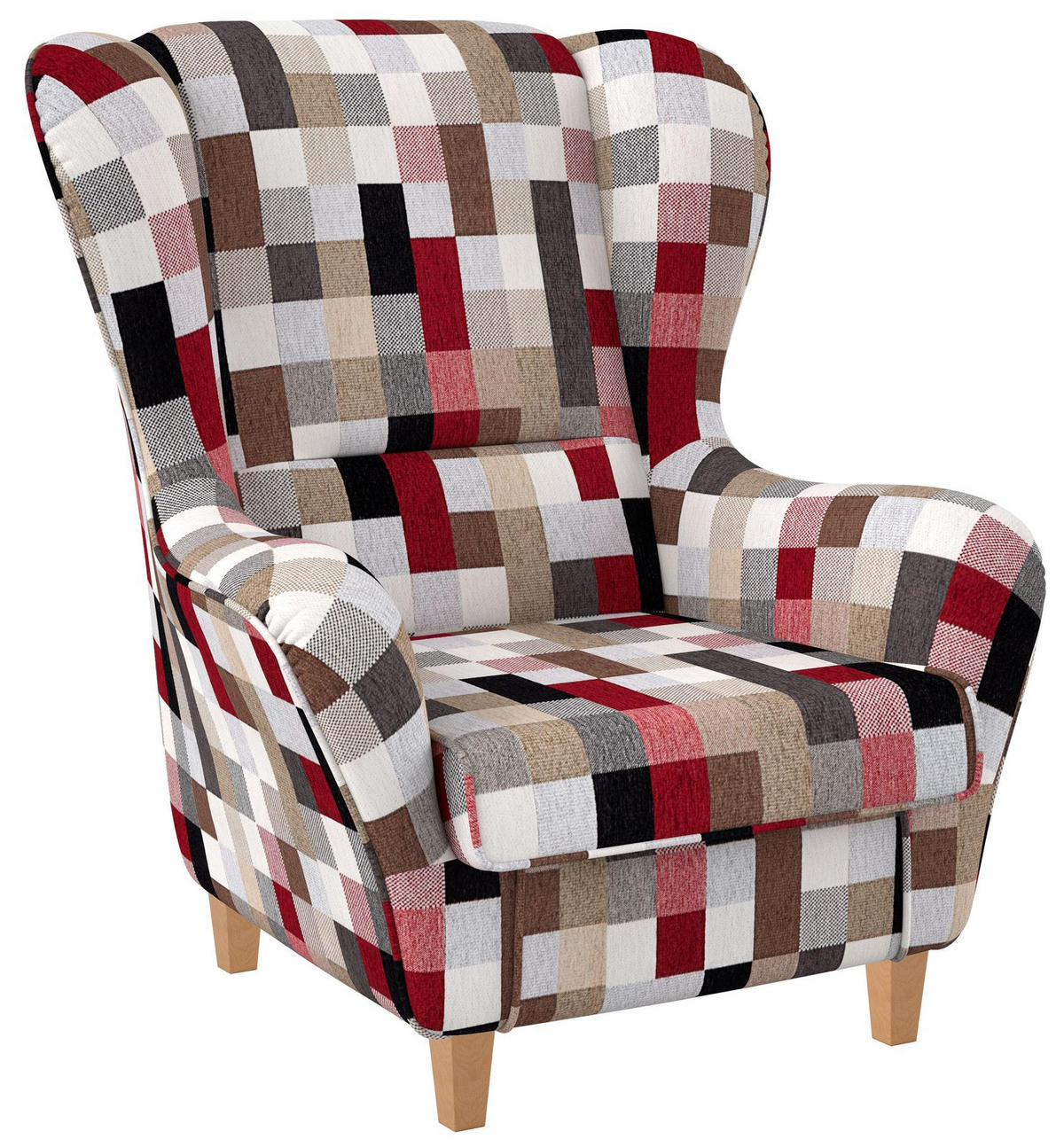 OHRENSESSEL Sofia Relaxsessel mit Hocker | Patchwork kariert bunt gedeckt - Birkefarben, Textil (92/68/95cm) - Supellex