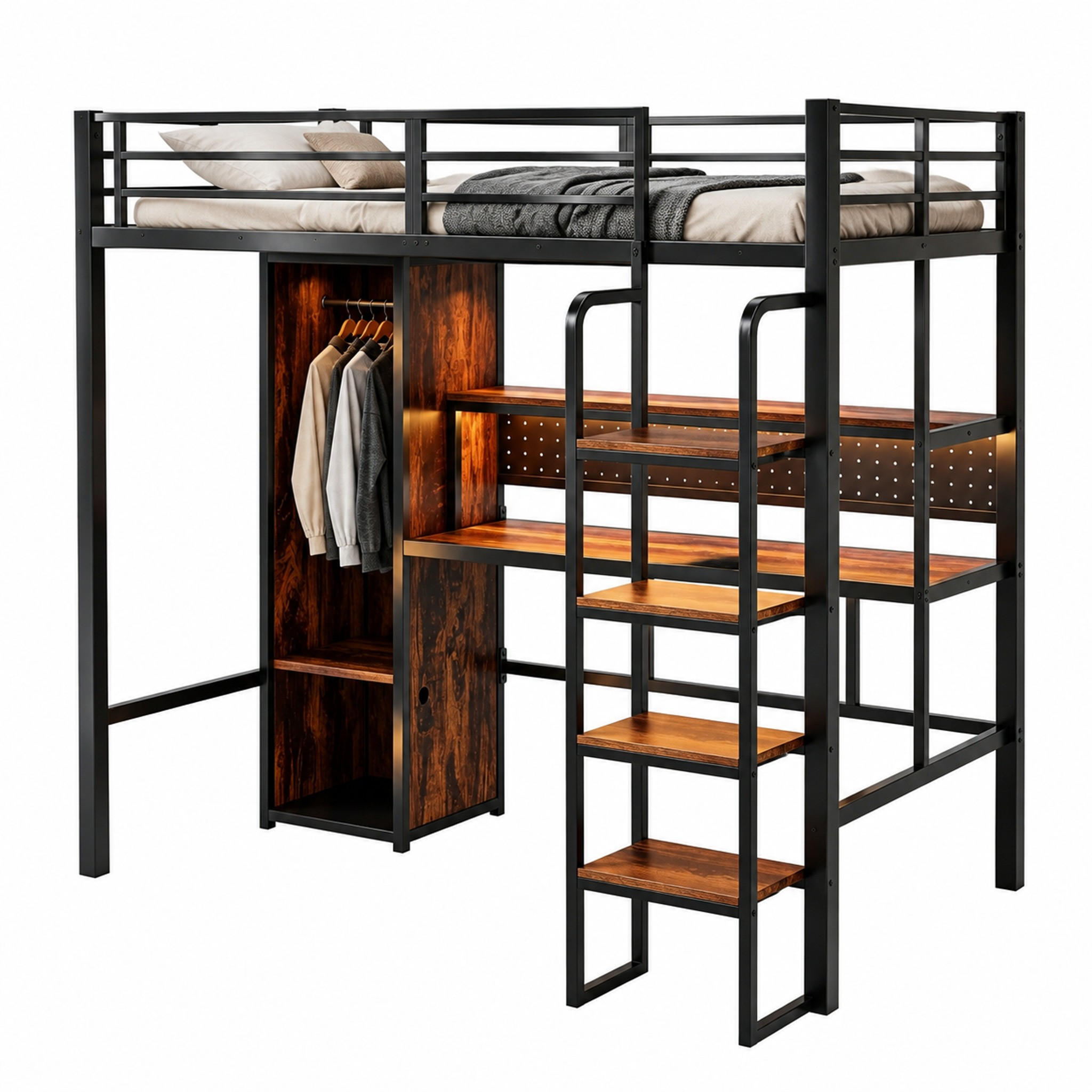 HOCHBETT mit Schreibtisch 90x200 cm Metall Schwarz 3-tlg. - Schwarz, Metall (90/200cm) - Meubliv