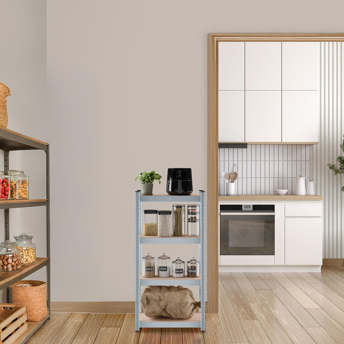 SCHWERLASTREGAL - Hellbraun/Alufarben, Holzwerkstoff/Kunststoff (60/120/30cm) - Relaxdays