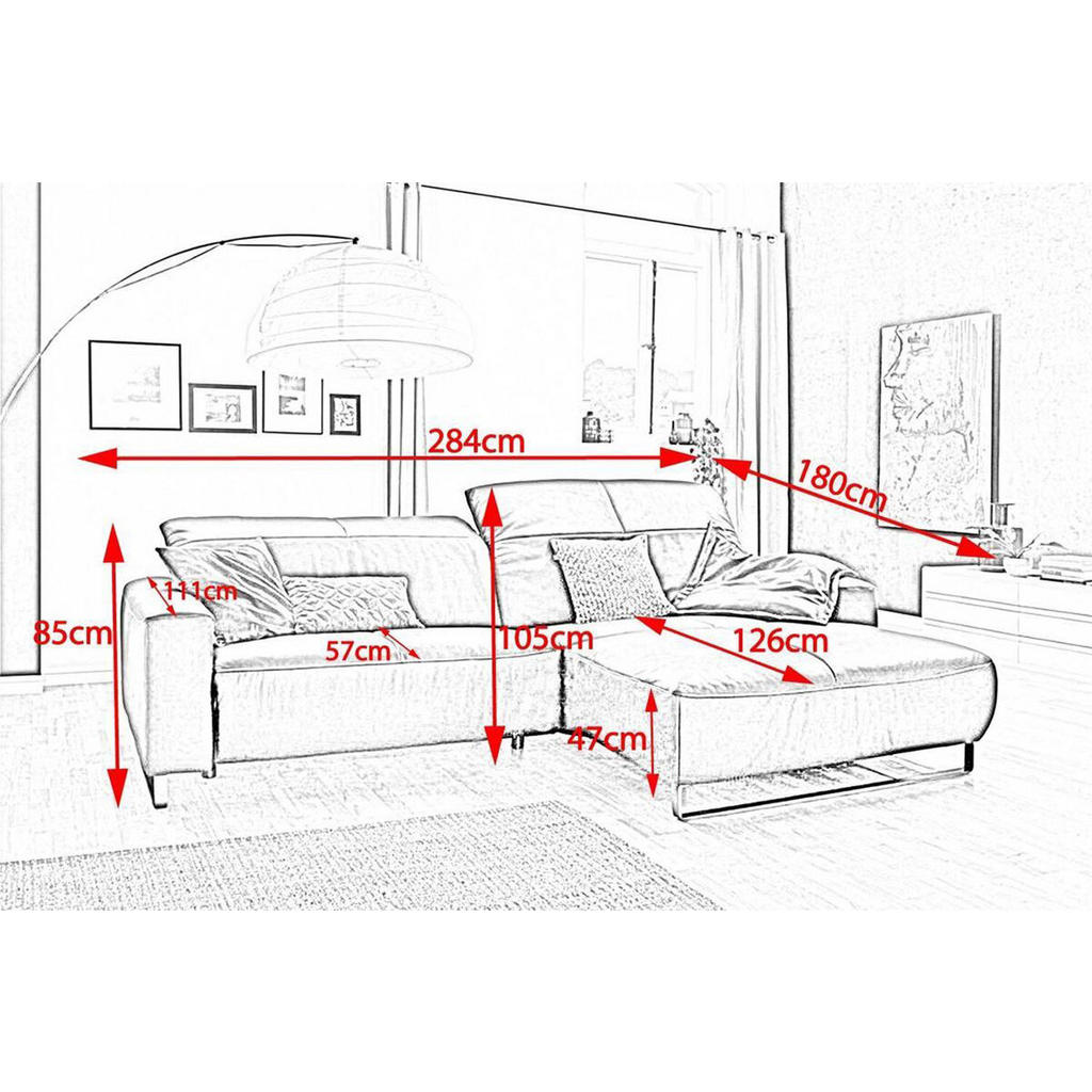Thumbnail - Kawola Ecksofa, Anthrazit, Silber, Leder, Echtholz, 3-Sitzer, Füllung: Komfortschaum, Ottomane rechts, L-Form, 284x180 c...