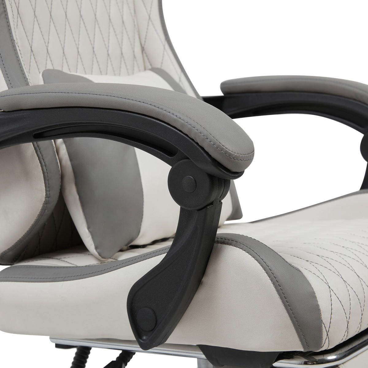 GAMING-STUHL weiß mit Rautensteppung, Fußstütze, Nacken- und Lendenkissen, höhenverstellbar - Weiß, Leder (54/124/62cm) - BRILVERDE