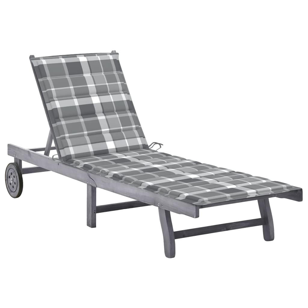 SONNENLIEGE mit Auflage Grau Akazie Massivholz - Grau, Holz (59/76/200cm) - furnicato