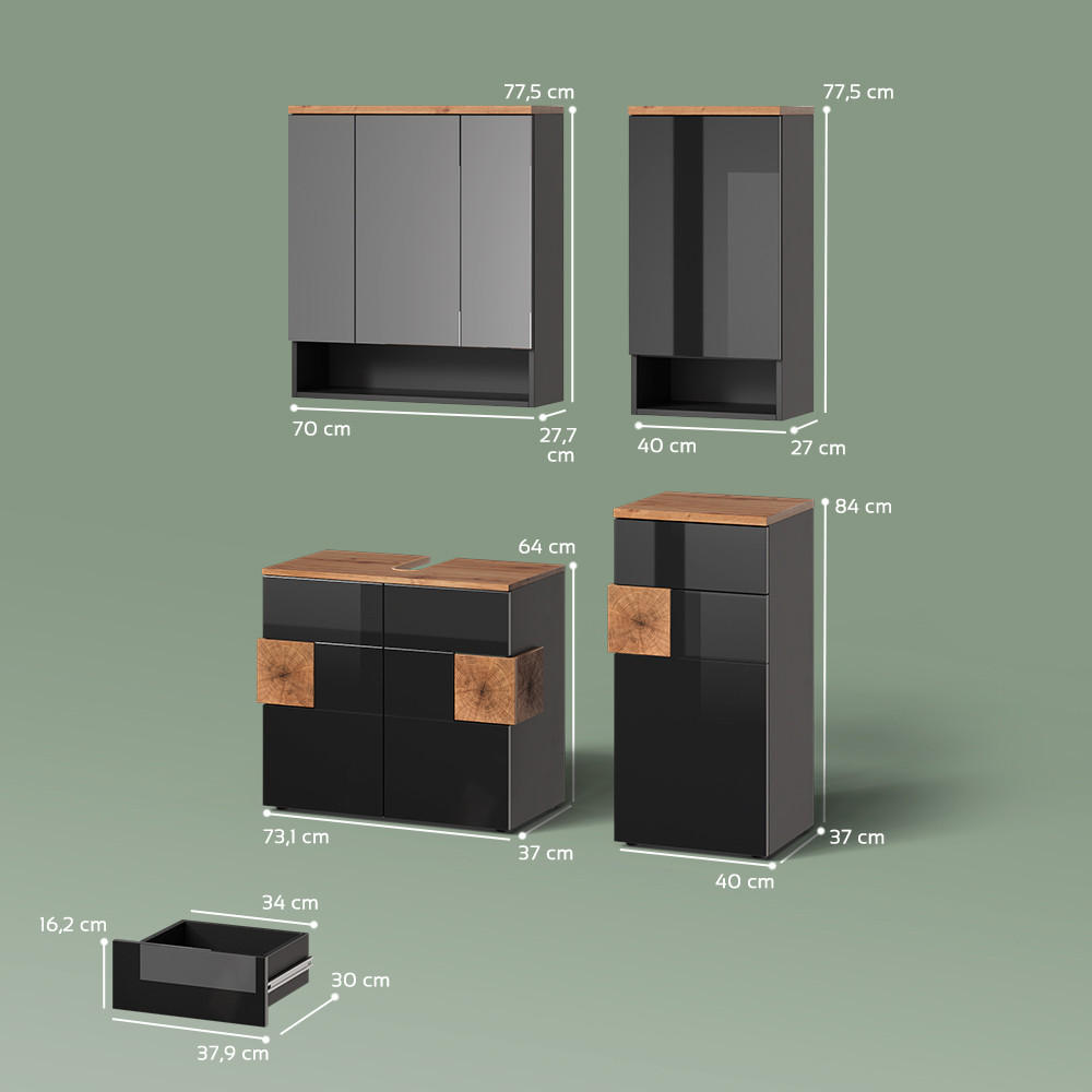 Thumbnail - Livinity® Badmöbel-Set, Anthrazit, Holzwerkstoff, 18 Fächer, 1 Schubladen, Rechteckig, 73x64x37 cm, Badezimmer, Badmöbel...