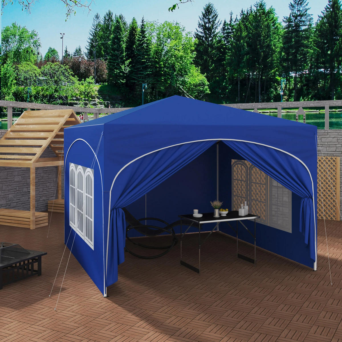 PAVILLON 3x3 m Blau mit 4 Seitenwänden - Blau, Textil/Metall (300/300cm) - Kaket