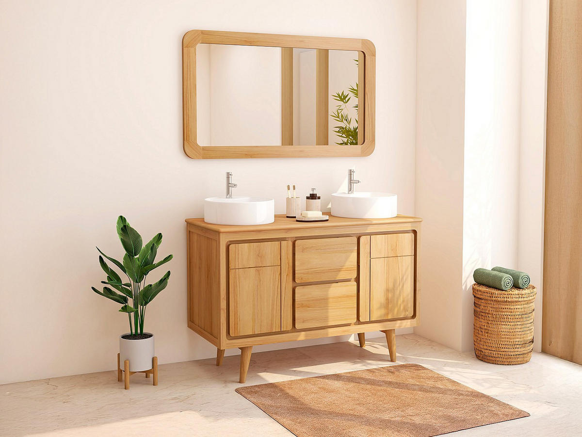 DOPPELWASCHTISCH - 120 cmcm x 55 cmcm - Holz, Platte - Naturfarben Hell - BINTUNI - Naturfarben, Holz (120/80/55cm) - Vente-Unique