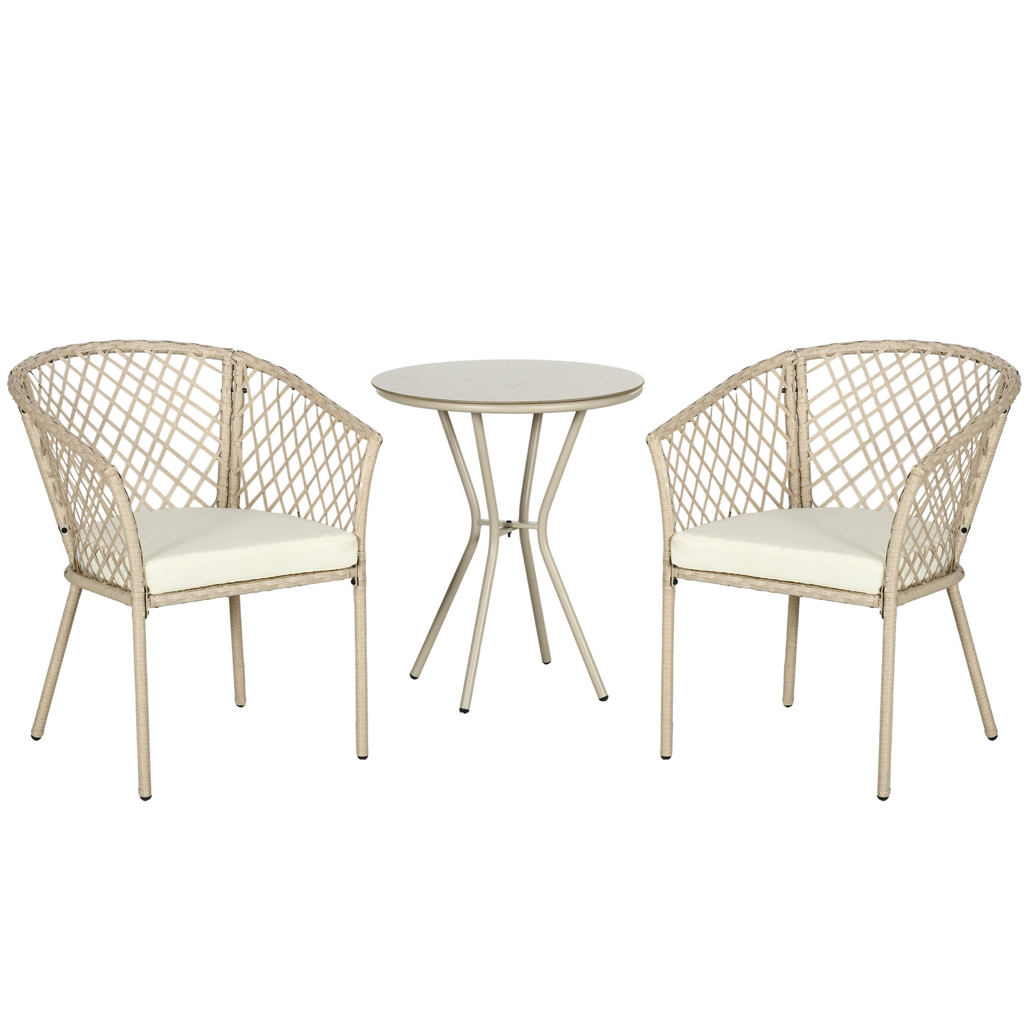 GARTENMÖBEL-SET 3-tlg. mit Kissen, Gartensitzgruppe für Balkon, Terrasse, Khaki - Naturfarben, Kunststoff - Outsunny