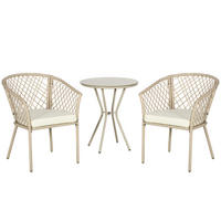 GARTENMÖBEL-SET 3-tlg. mit Kissen, Gartensitzgruppe für Balkon, Terrasse, Khaki - Naturfarben, Kunststoff - Outsunny