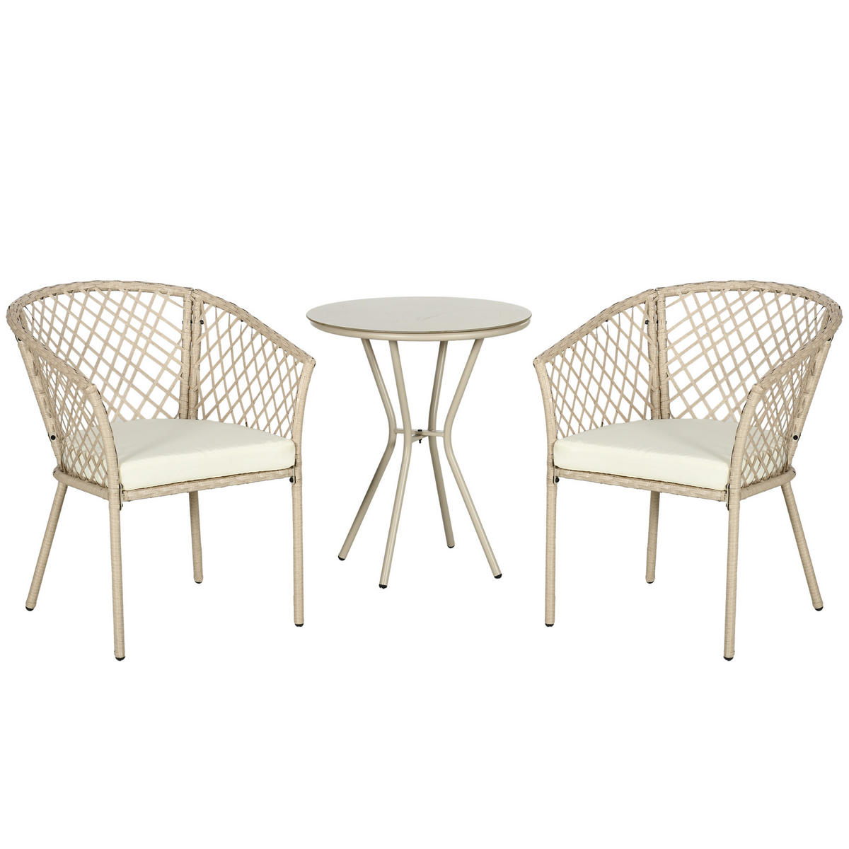 GARTENMÖBEL-SET 3-tlg. mit Kissen, Gartensitzgruppe für Balkon, Terrasse, Khaki - Naturfarben, Kunststoff - Outsunny