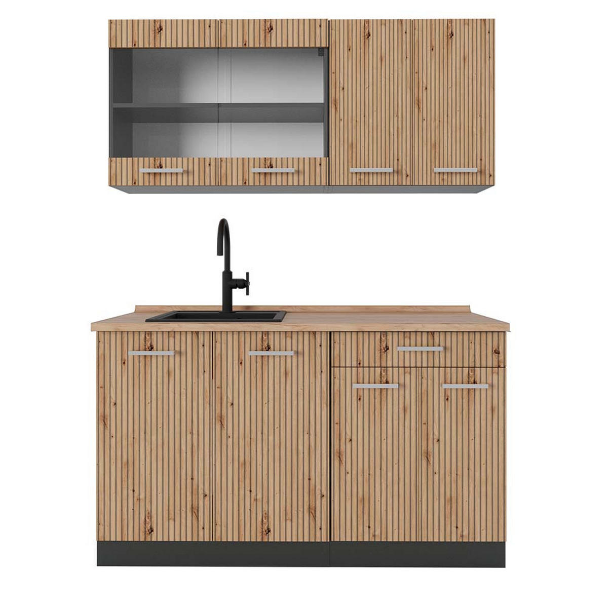 KÜCHENZEILE R-Line Artisan Eiche/Anthrazit 140 cm, AP Eiche - Anthrazit/Eiche Artisan, Holzwerkstoff (140/81.6/60cm) - Vicco