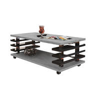 COUCHTISCH rechteckig Beton - Schwarz Hochglanz Ablage Rollen - Schwarz Hochglanz/Hellgrau, Holzwerkstoff (60/120/45cm) - designimpex