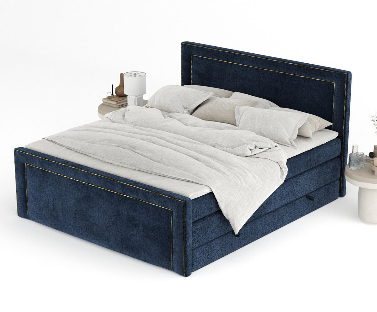 BOXSPRINGBETT Luxora Marineblau 140/200 cm - Schwarz/Dunkelblau, Holz/Holzwerkstoff (140/200cm) - Maison de Reve