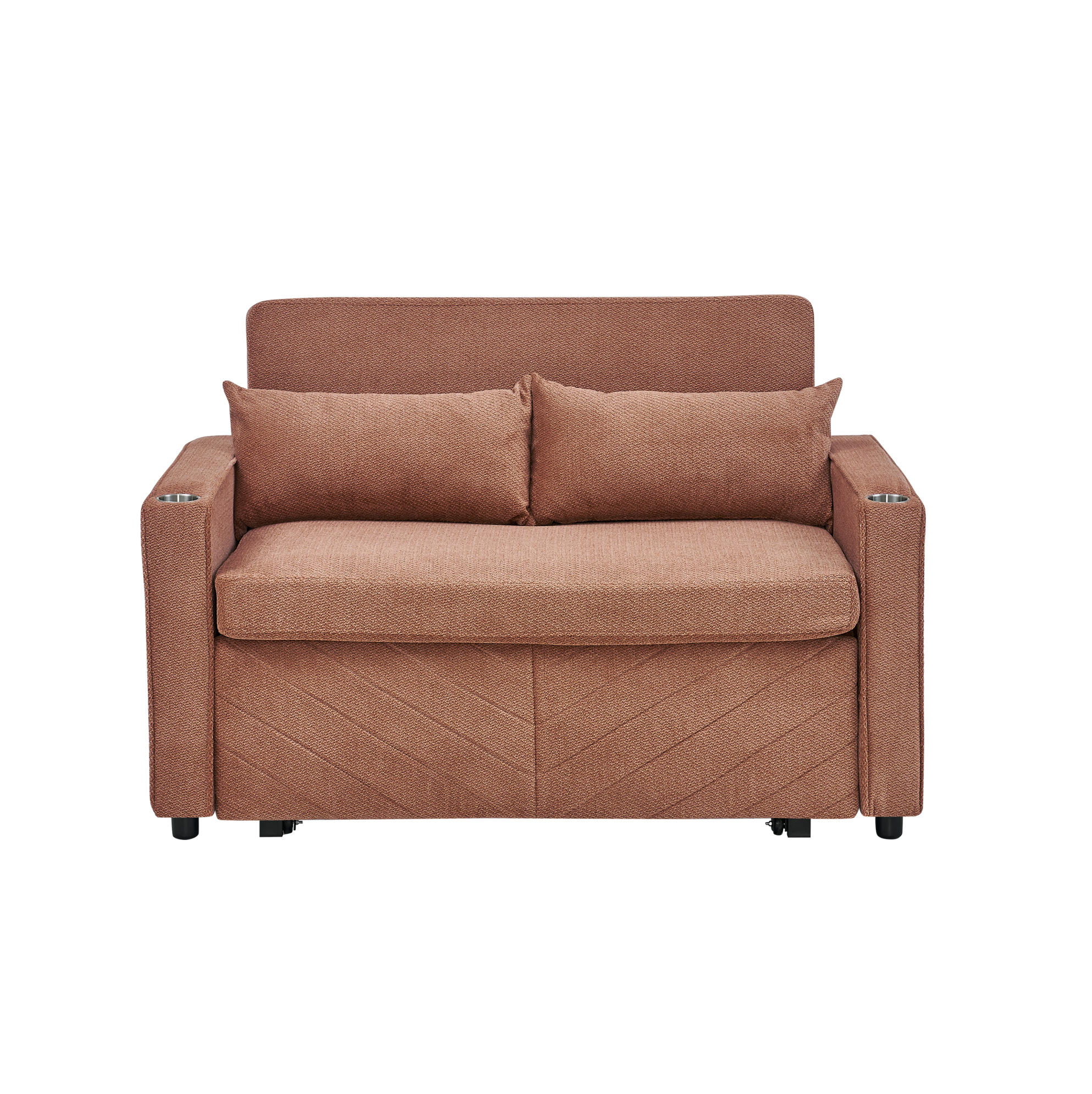 SCHLAFSOFA aus Holz und Stoff mit USB-Ladeports und Schiebe-Transform-Funktion Orange - Orange, Holz (134/73/195cm) - Modenvie