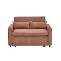 SCHLAFSOFA aus Holz und Stoff mit USB-Ladeports und Schiebe-Transform-Funktion Orange - Orange, Holz (134/73/195cm) - Modenvie
