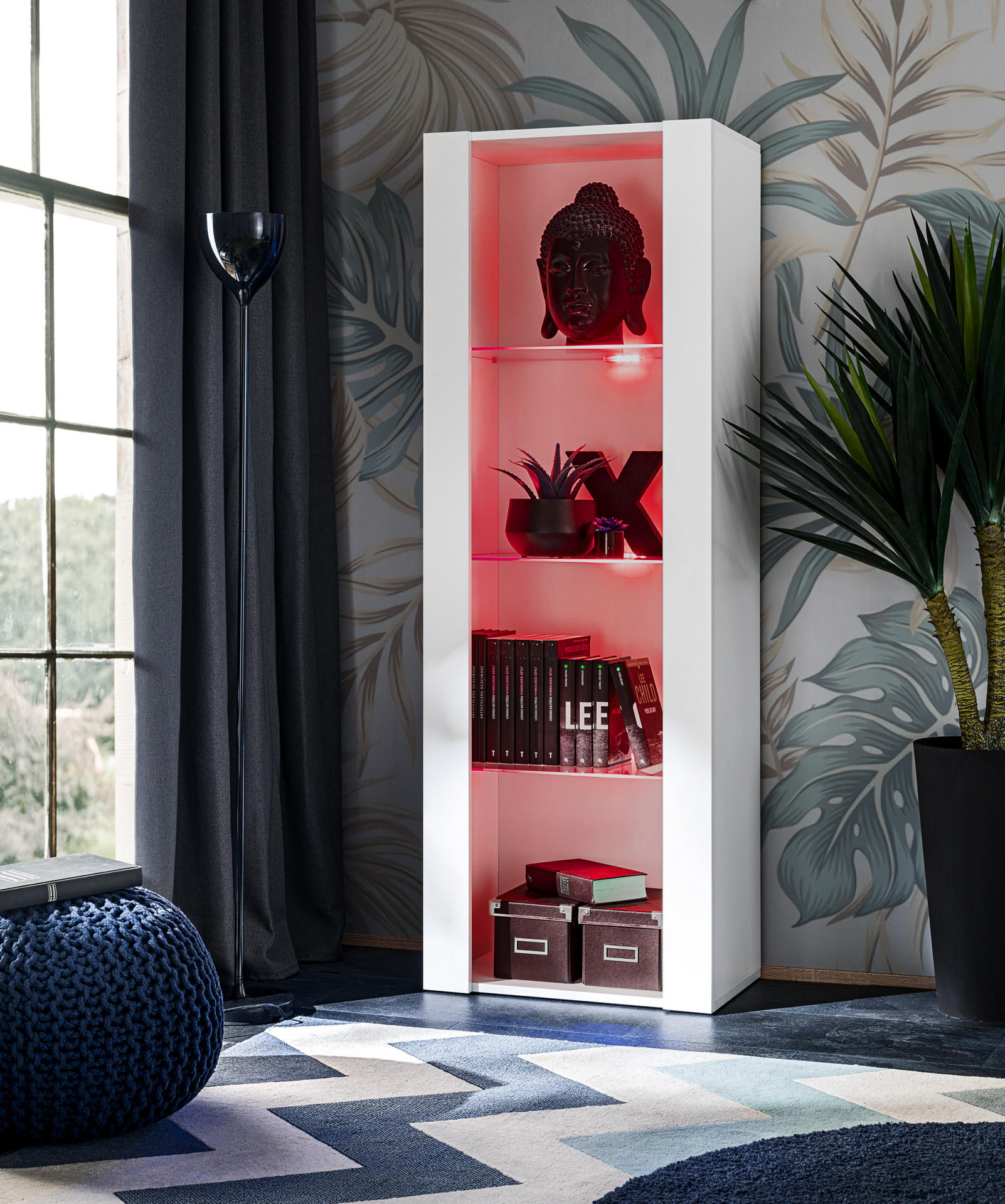 Thumbnail - Komodee Vitrine, Weiß, Weiß, Glas, Uni, 3 Fächer, Rechteckig, 55x159x35 cm, Wohnzimmer, Wohnwände, Vitrinenschränke