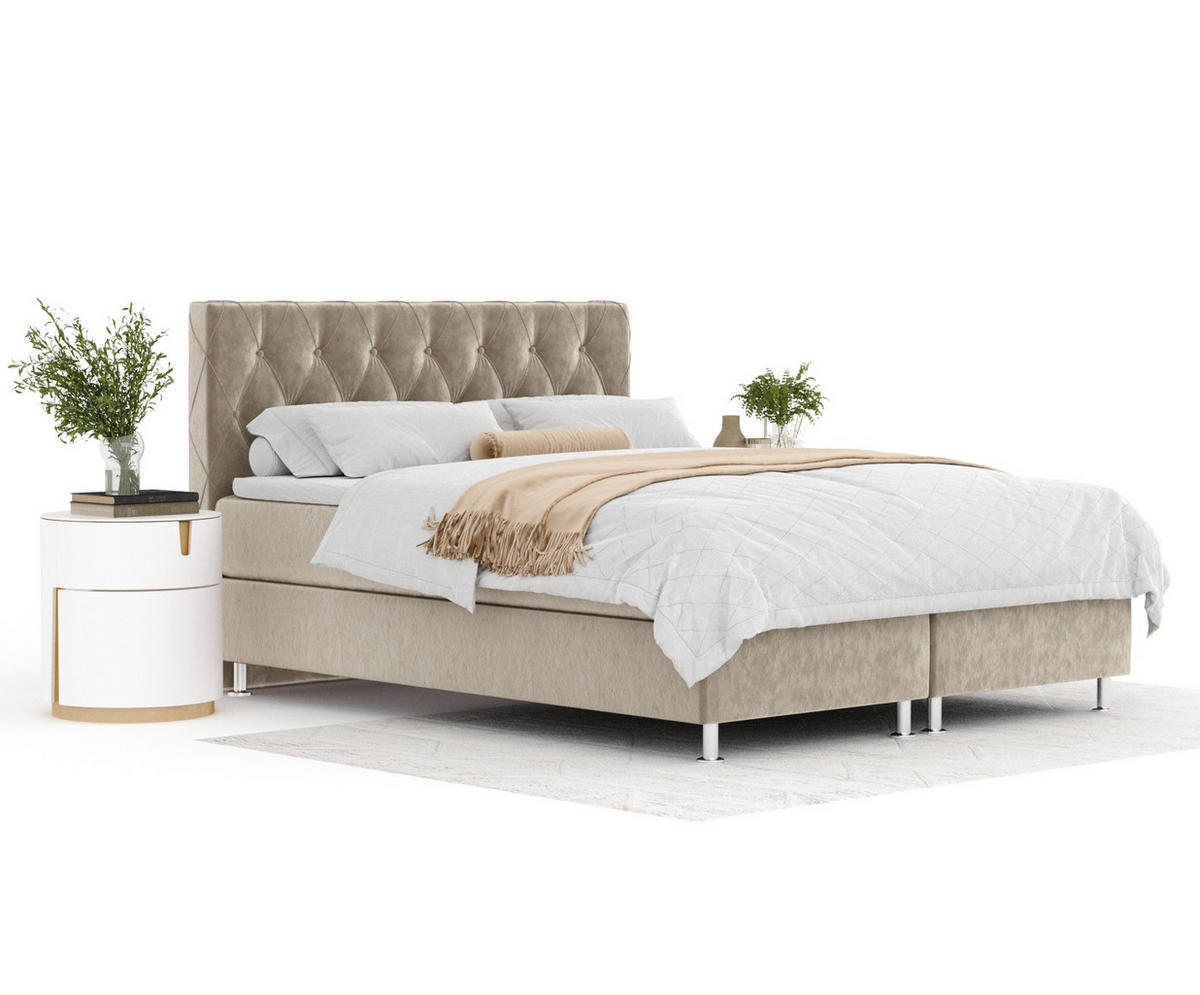 BOXSPRINGBETT Otus Beige 180/200 cm mit Latex-Topper - Beige/Silberfarben, Holz/Holzwerkstoff (180/200cm) - Maison de Reve