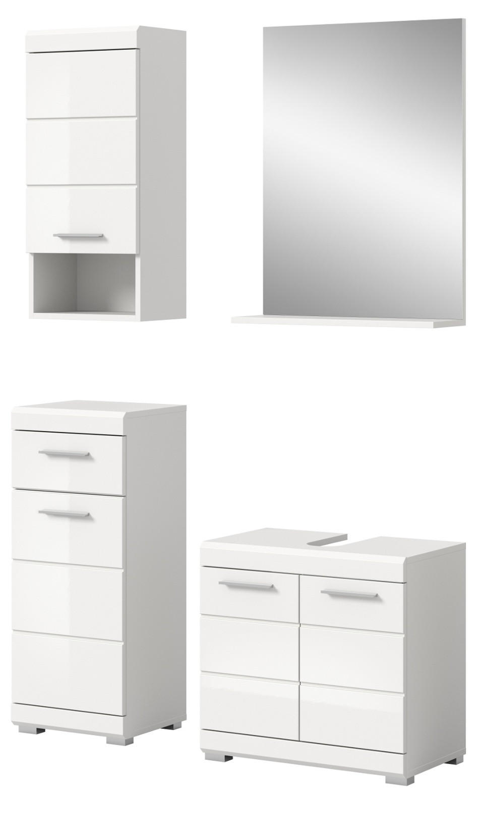 BADMÖBEL-SET weiß Hochglanz 4-teilig 112 cm, Komplettset mit viel Stauraum - Weiß Hochglanz, Glas/Holzwerkstoff (112/191/34cm) - Inn.Furn