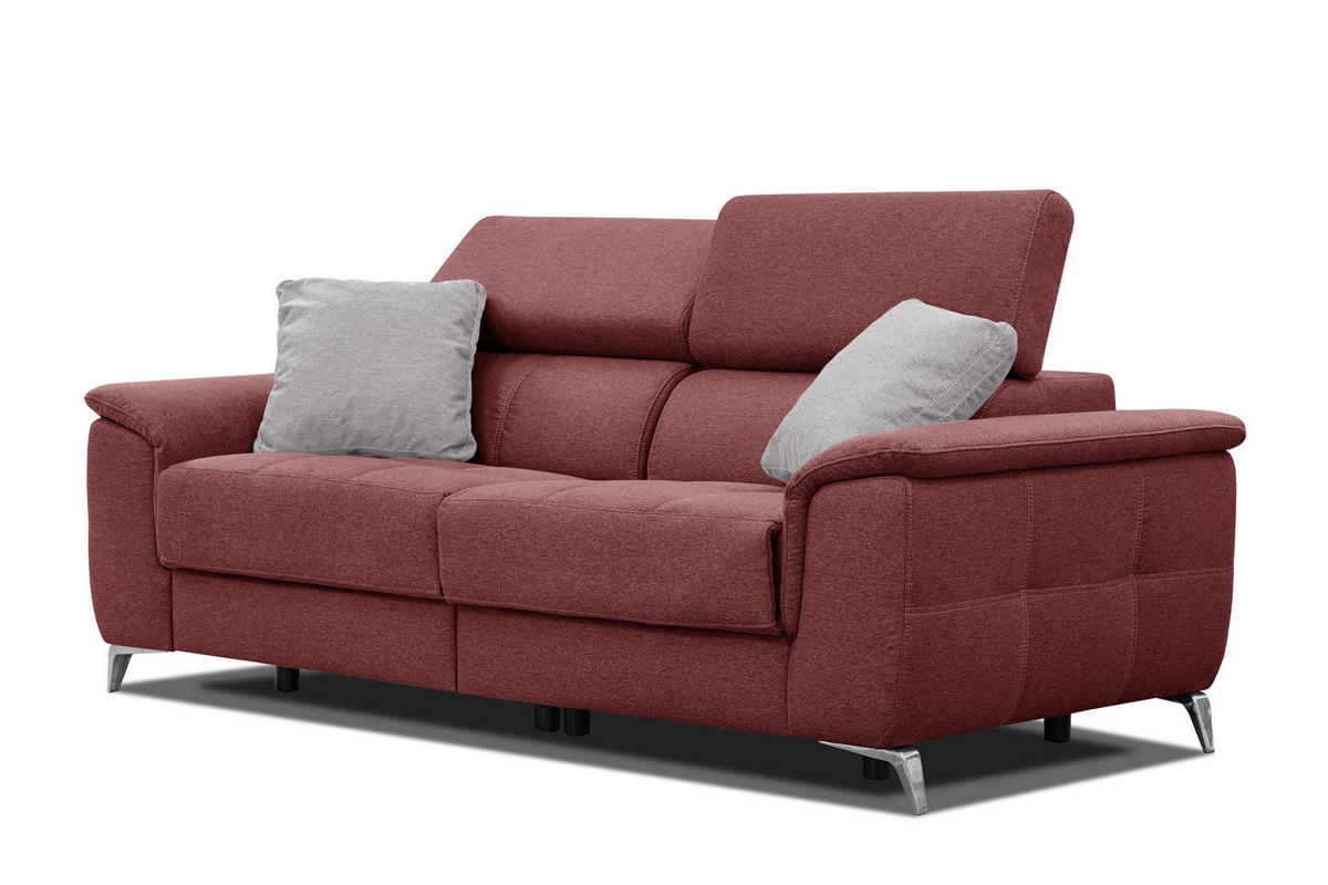 SOFA PLAUEN 3-Sitzer mit 2 Relaxfunktionen, bordeaux - Bordeaux/Silberfarben, Holzwerkstoff/Textil (214/83/105cm) - Courtois Laville
