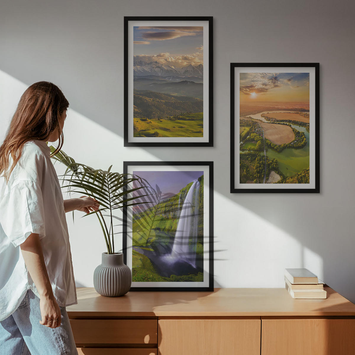 WANDBILDER 3er-Set - 40x60 cm Schwarzer Rahmen - Gebirgsflüsse, Wasserfälle, Natur - Schwarz, Kunststoff (40/60cm) - ArtPrintCave