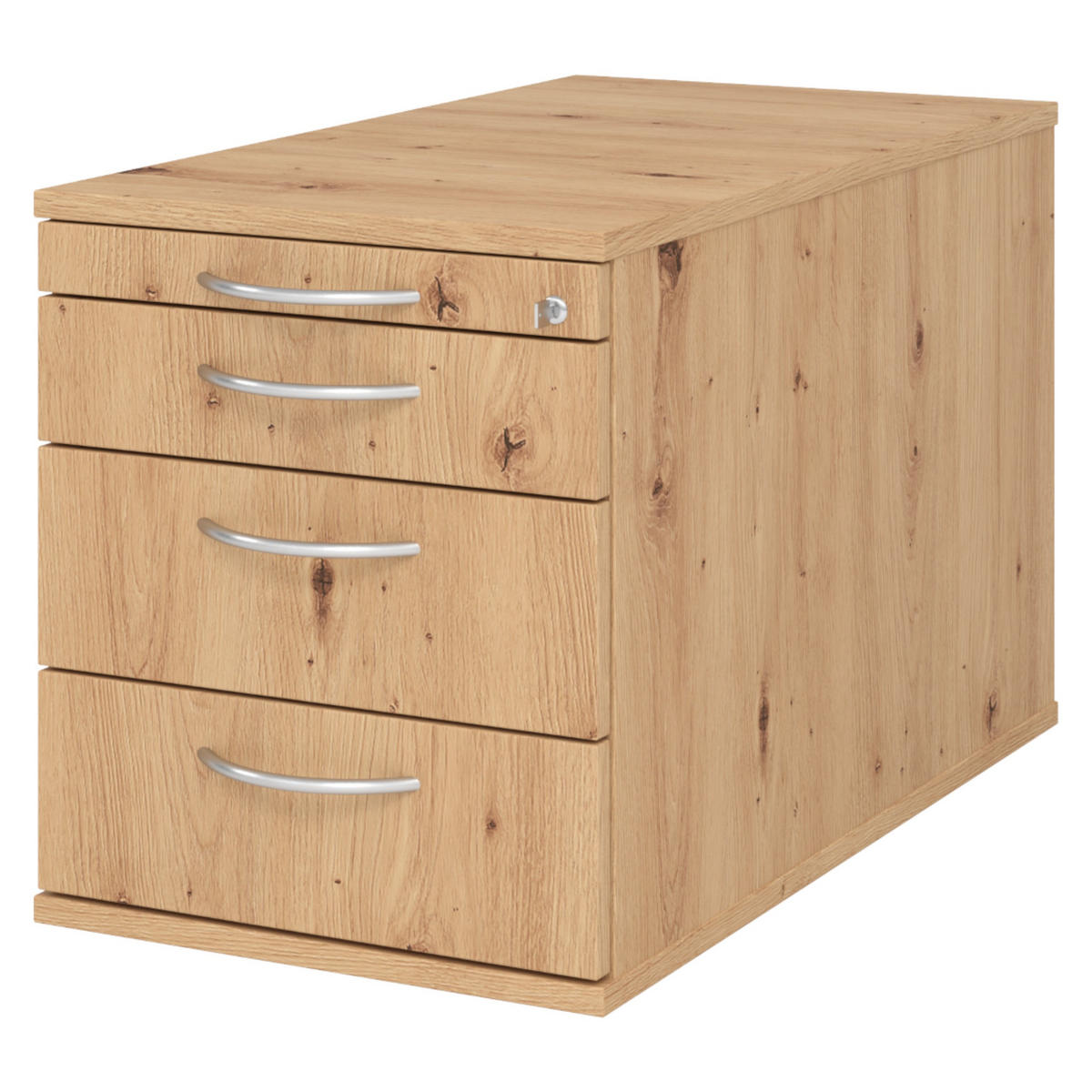 ROLLCONTAINER - mit 3 Schubladen 80/42,8/51,2 cm in Wildeiche Bogengriff (Metall) - Wildeiche, Holzwerkstoff (42.8/51.2/80cm) - bümö