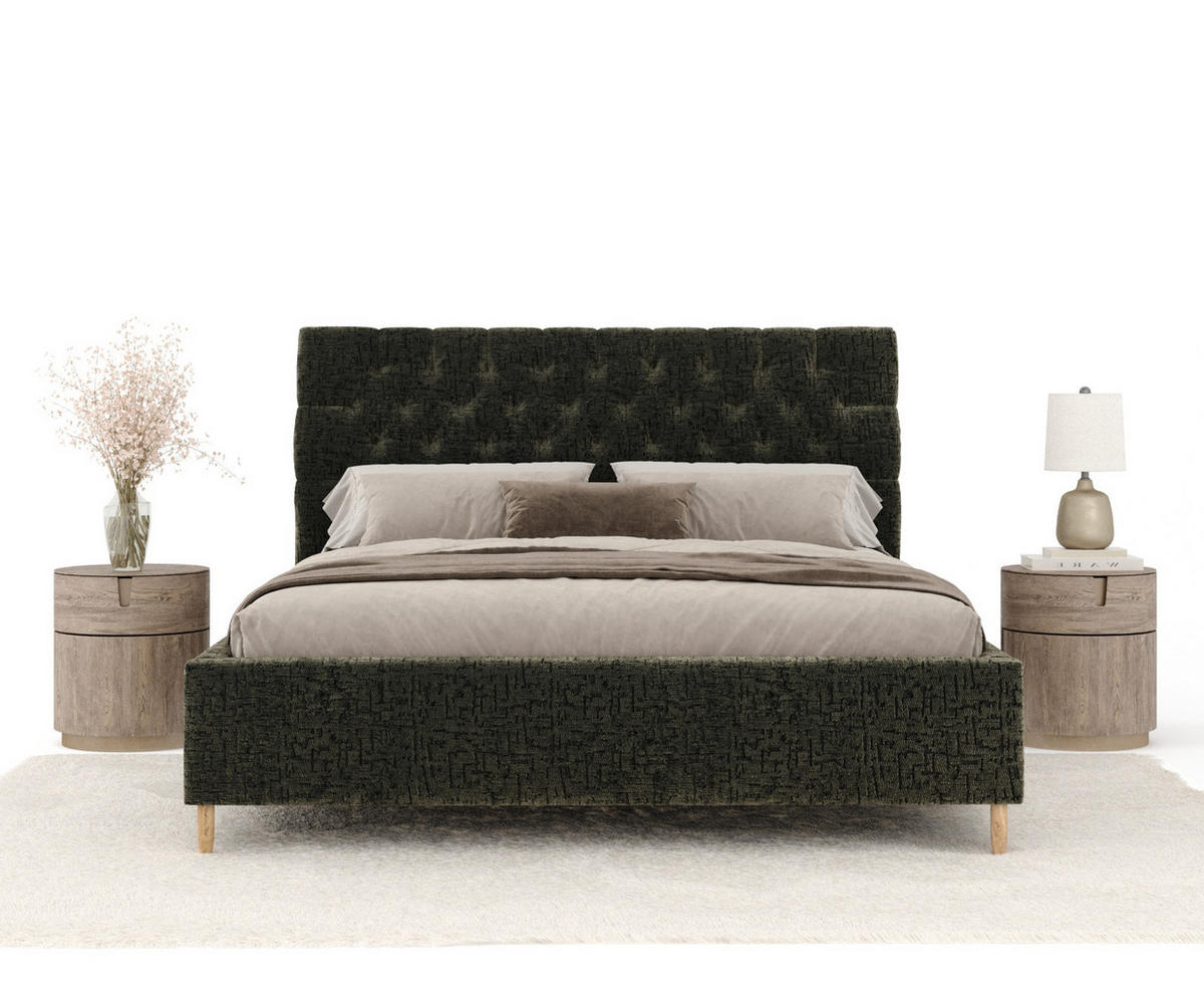 POLSTERBETT Vezzola Olivgrün 120/200 cm im Chenille-Stoff - Naturfarben/Olivgrün, Holz/Holzwerkstoff (120/200cm) - Maison de Reve