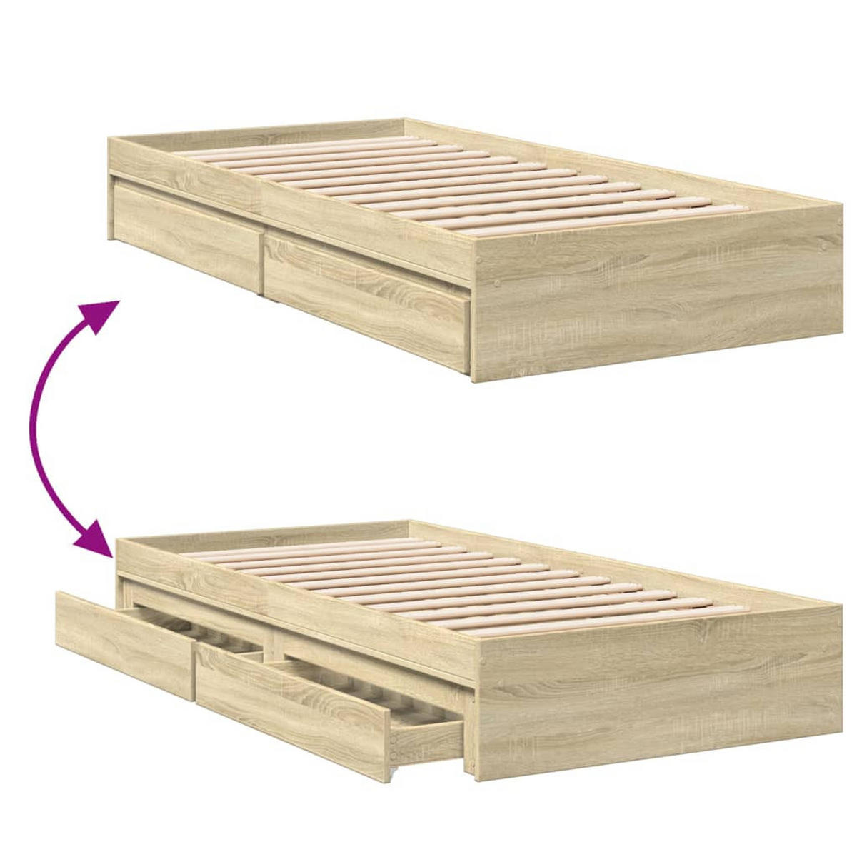 BETTGESTELL Mit Schubladen Sonoma-Eiche 100/200Cm Holzwerkstoff - Braun, Holzwerkstoff (100/200cm) - vidaXL