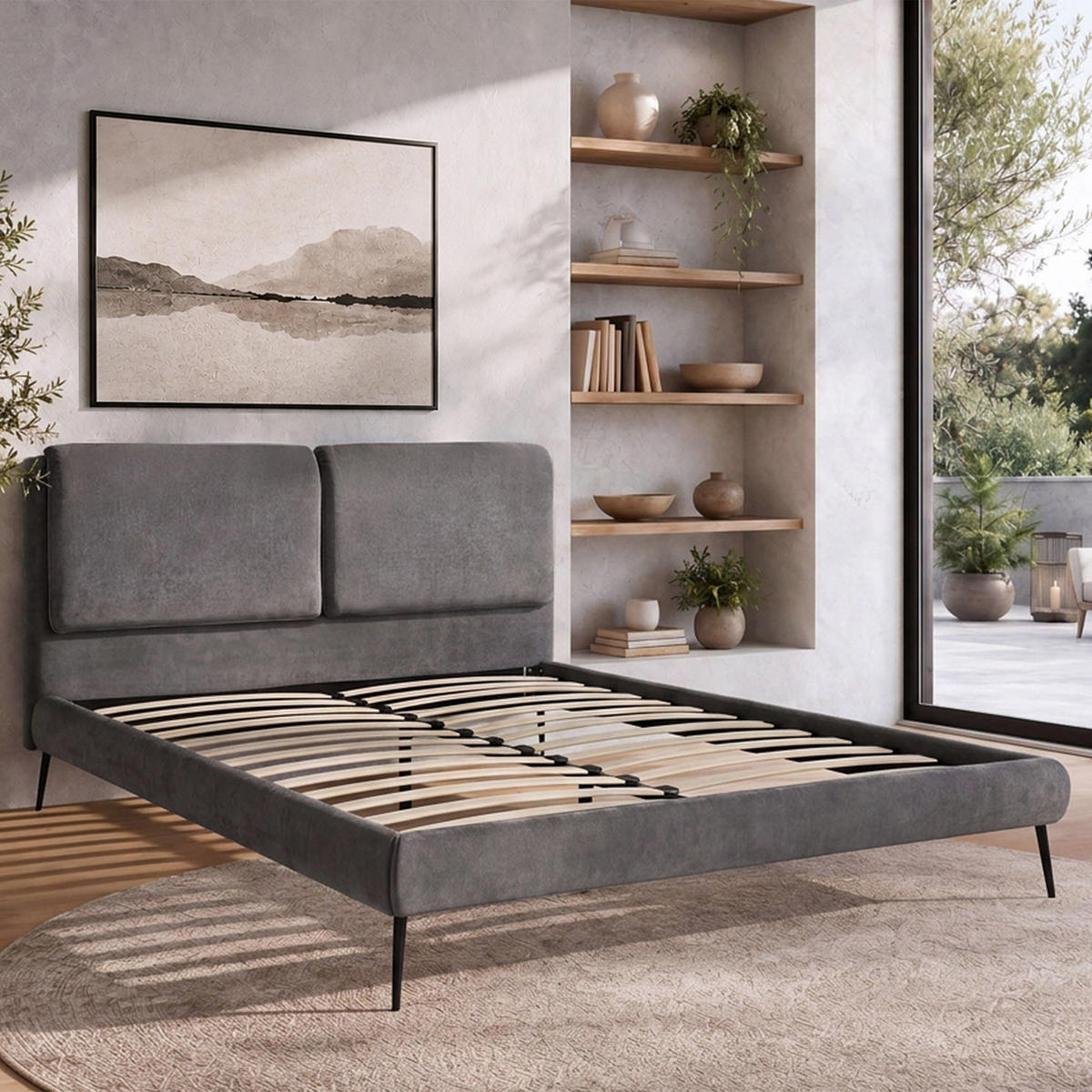ČALOUNĚNÁ POSTEL Nuit, dvoulůžko 160x200 cm bez matrace, žinylková látka, tmavě šedá - tmavě šedá, textil (160/200cm) - Beautysofa
