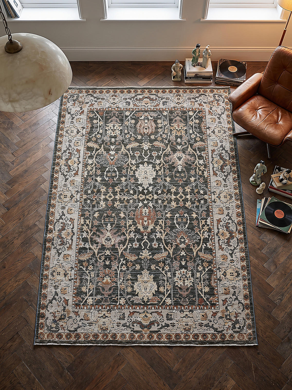 STRUKTURTEPPICH TRURO, Blumenmuster, Erdtöne-Grün, 200 x 300 cm - Grün, Textil (200/300cm) - KADIMA DESIGN
