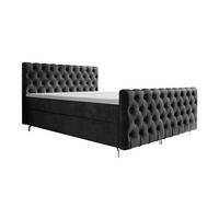 BOXBETT CHESTER 200x200, mit Matratze H3, Bonell und Topper, Monolith 97 - Dunkelgrau, Holz/Textil (200/200cm) - Bedante