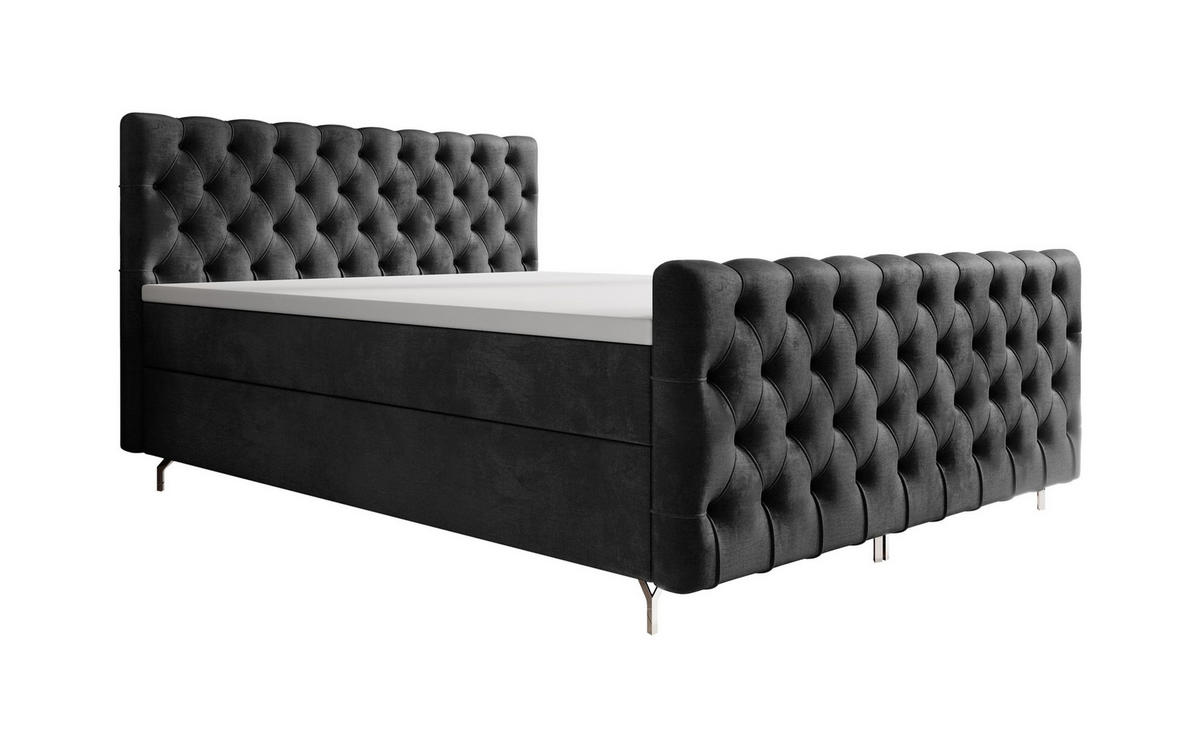 BOXBETT CHESTER 200x200, mit Matratze H3, Bonell und Topper, Monolith 97 - Dunkelgrau, Holz/Textil (200/200cm) - Bedante