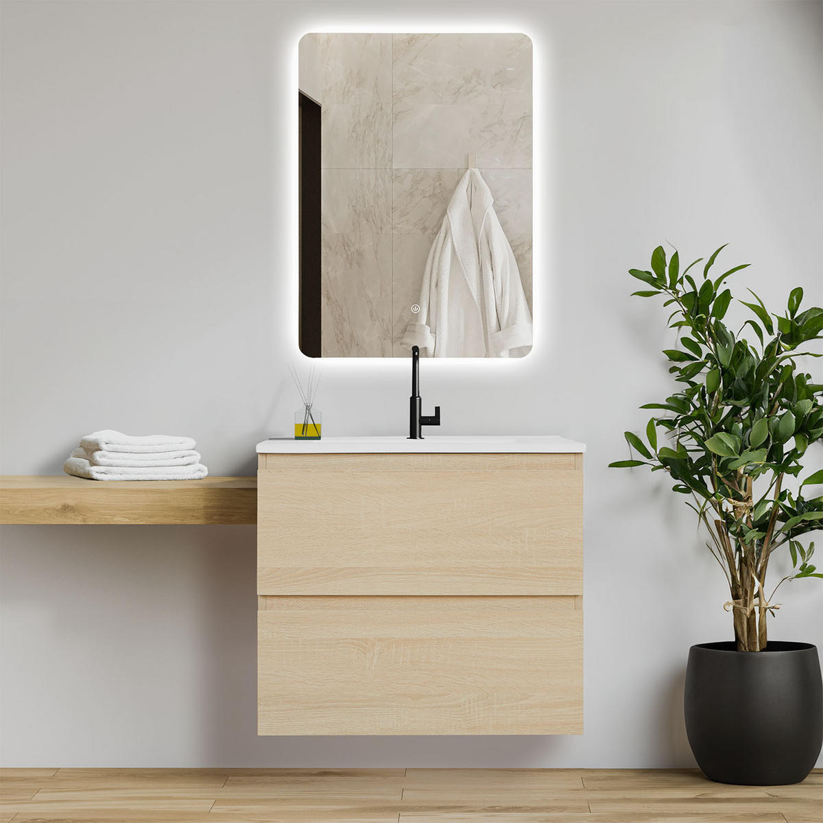 WASCHTISCHKOMBI 60 cm Eiche 3 Teile - Eichefarben, Holz/Keramik (61/124/47cm) - Homestyle4u