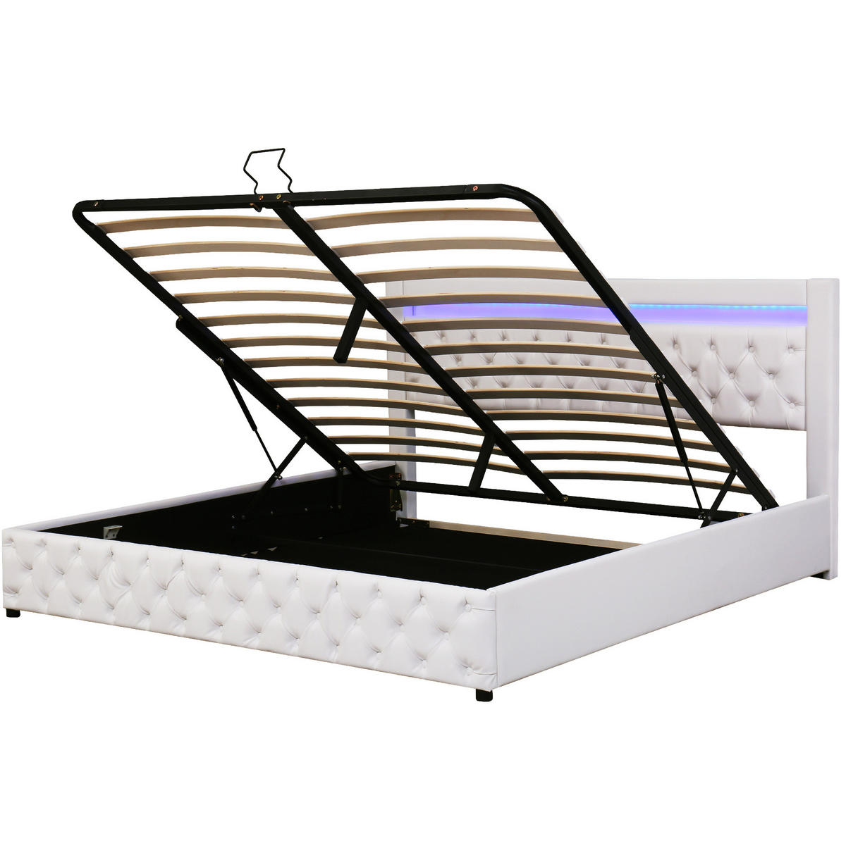 POLSTERBETT aus PU 180x200 cm Weiß mit Bettkasten, LED-Beleuchtung und Lattenrost - Weiß, Leder (180/200cm) - IVMEU