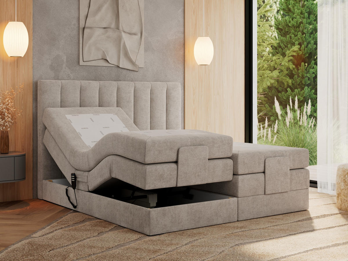 BOXBETT COMFORTO 160/200 - Beige Struktur - H3 - Beige, Holz/Textil (160/200cm) - MKS