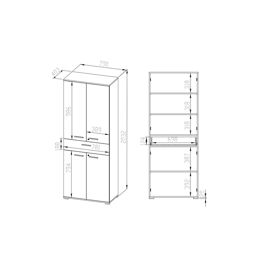 AKTENSCHRANK Optimal Sonoma Eiche hell 79 / 41 / 204cm - Braun/Sonoma Eiche, Holz/Holzwerkstoff (79/204/41cm) - Feldmann-Wohnen