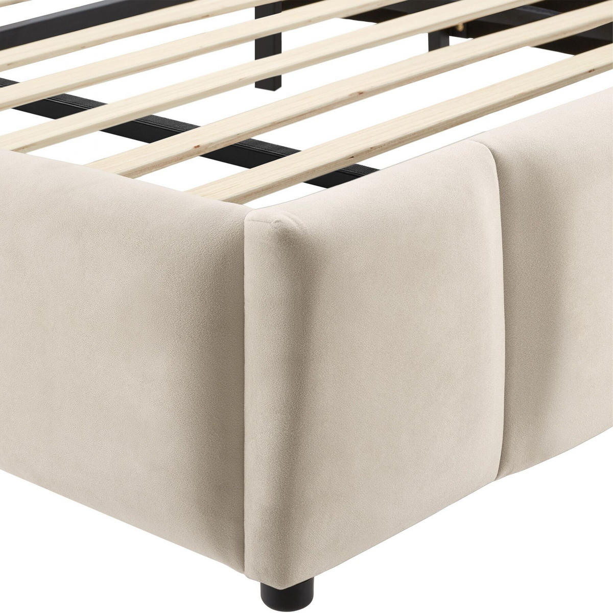 POLSTERBETT Shirley, Belastbarkeit 250 kg, Samtoptik sand - Gelb/Samtahornfarben, Holz (180/200cm) - tectake