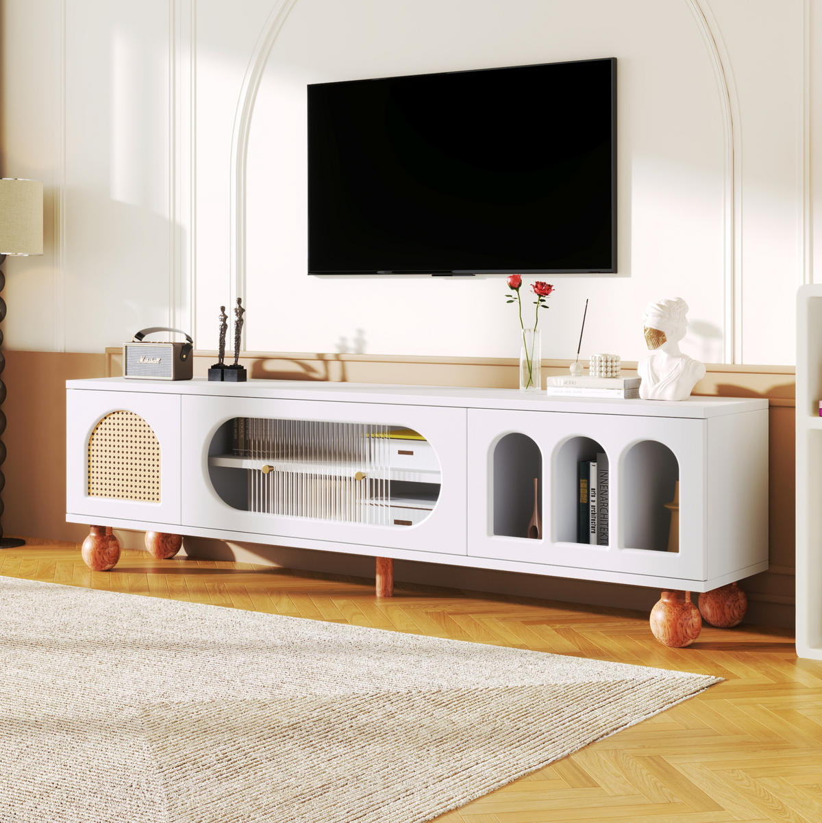 TV-SCHRANK in Weiß mit Glasschiebetür 170/37/47 cm - Weiß, Holzwerkstoff (170/37/47cm) - Redom
