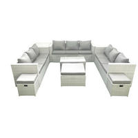 GARTENSET mit 3-SITZER SOFA,COUCHTISCH Polyrattan Hellgrau-Mix 12-Sitzer - Hellgrau/Grau, Glas/Kunststoff - Fimous