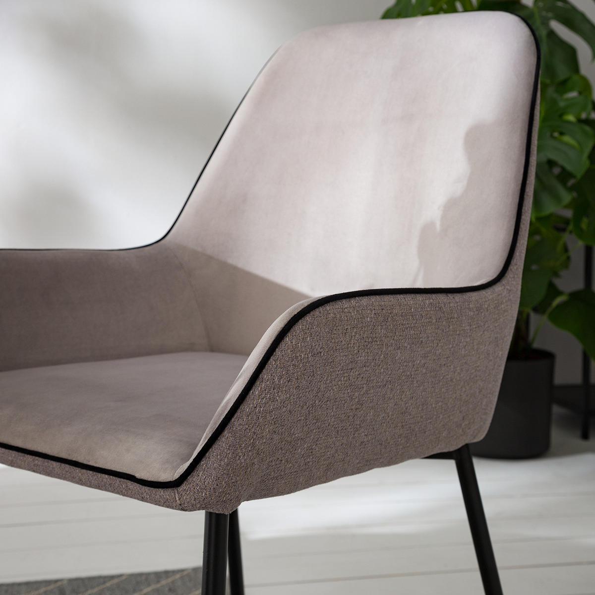 POLSTERSTUHL - Samt & Webstoff / Metall, 2er-Set - Grau, Textil (58/89/58cm) - home24