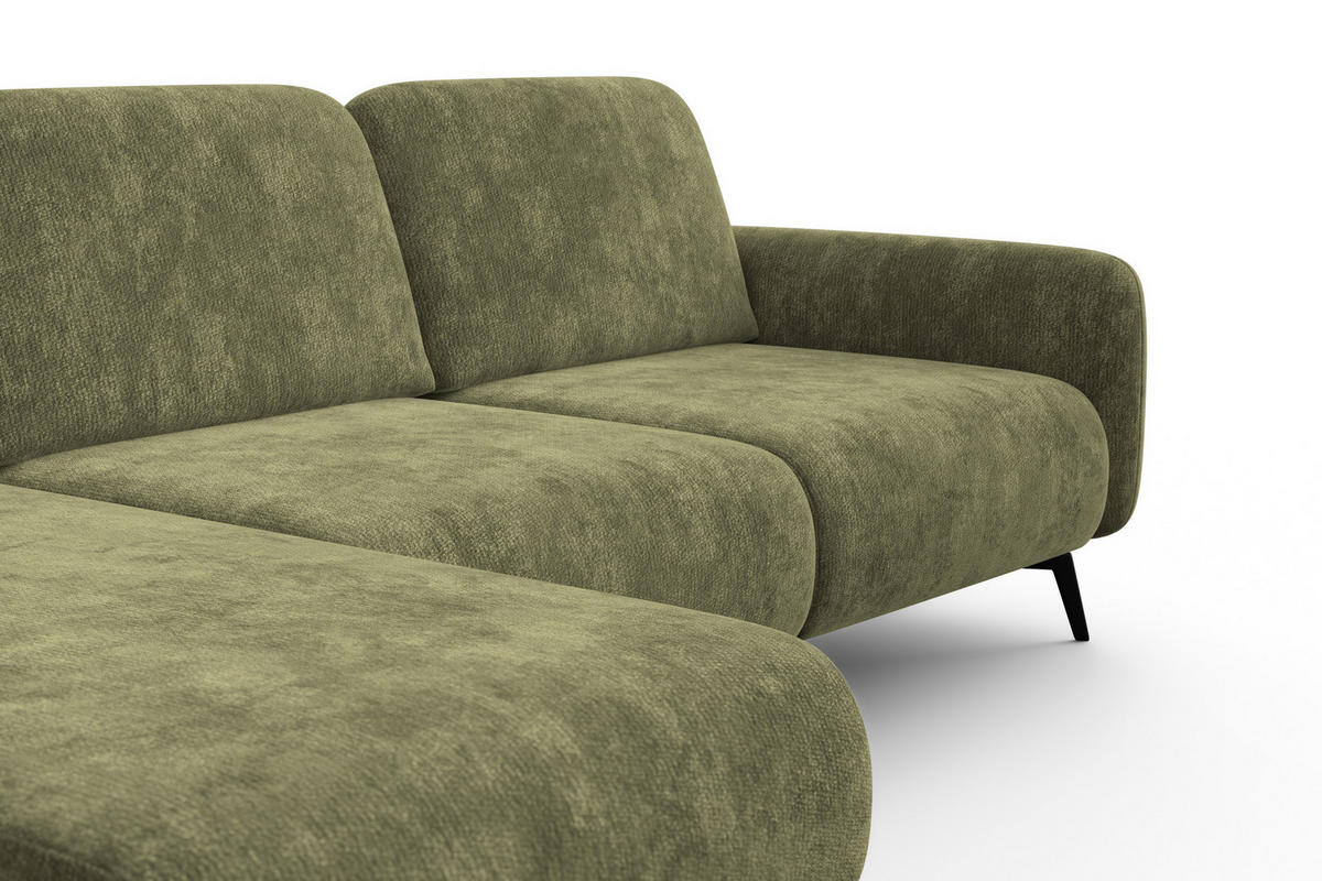 ECKSOFA FEBE 4-Sitzer LINKS, olivgrüner Chenille-Stoff - Schwarz/Olivgrün, Holz/Textil (264/157cm) - Wozimo