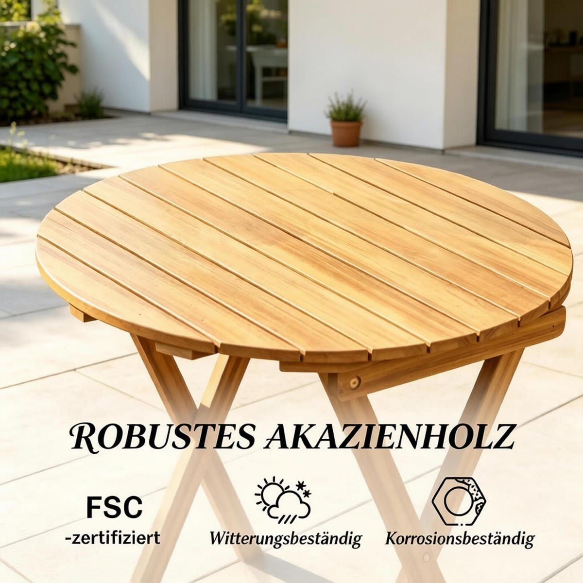 GARTENMÖBEL,KLAPPBAR 1 Tisch+2 Stühle - Beige, Holz - Vallsero