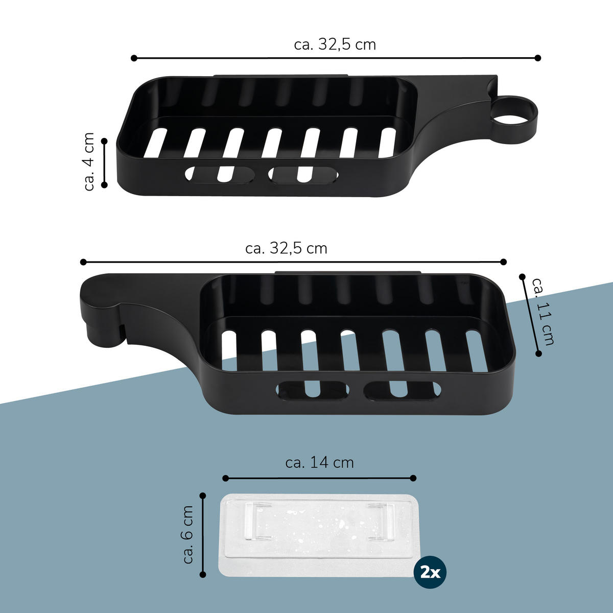 DUSCHABLAGE zum Kleben, Kunststoff, Schwarz - Schwarz, Kunststoff (33/11.5/9cm) - eluno