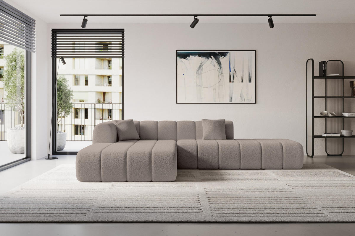 ECKSOFA Ottomane Links BILA-L 289x176x71 Braun Bouclé - Schwarz/Braun, Holzwerkstoff/Kunststoff (176/289cm) - ALTDECOR