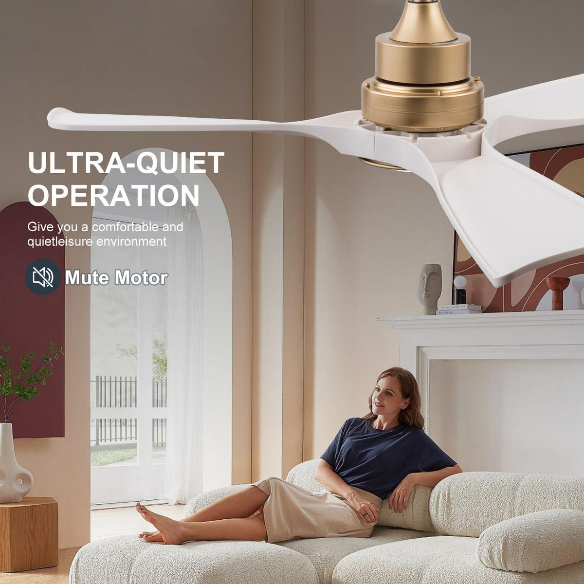 DECKENVENTILATOR DE-16247 52 Zoll mit Fernbedienung & LED Weiß/Gold - Weiß, Kunststoff (132/132/48cm) - ComfortXL