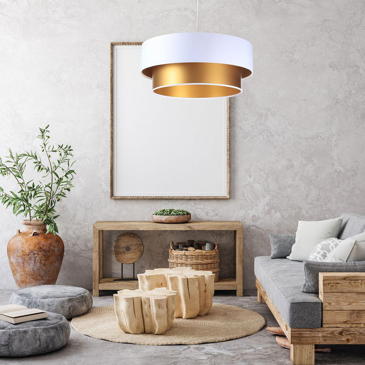 HÄNGELEUCHTE Gold 60/20 cm - Goldfarben/Weiß, Kunststoff (60/1/20cm) - ONZENO