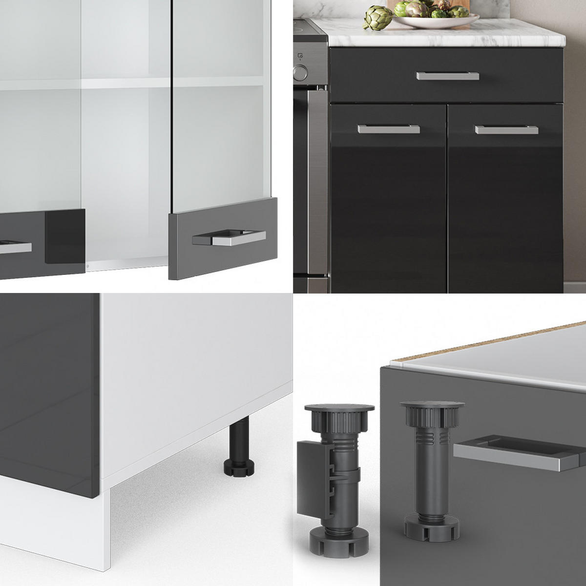 KÜCHENZEILE R-Line Anthrazit Hochglanz/Weiß 200 cm, AP Eiche - Anthrazit/Weiß, Holzwerkstoff (200/81.6/60cm) - Vicco