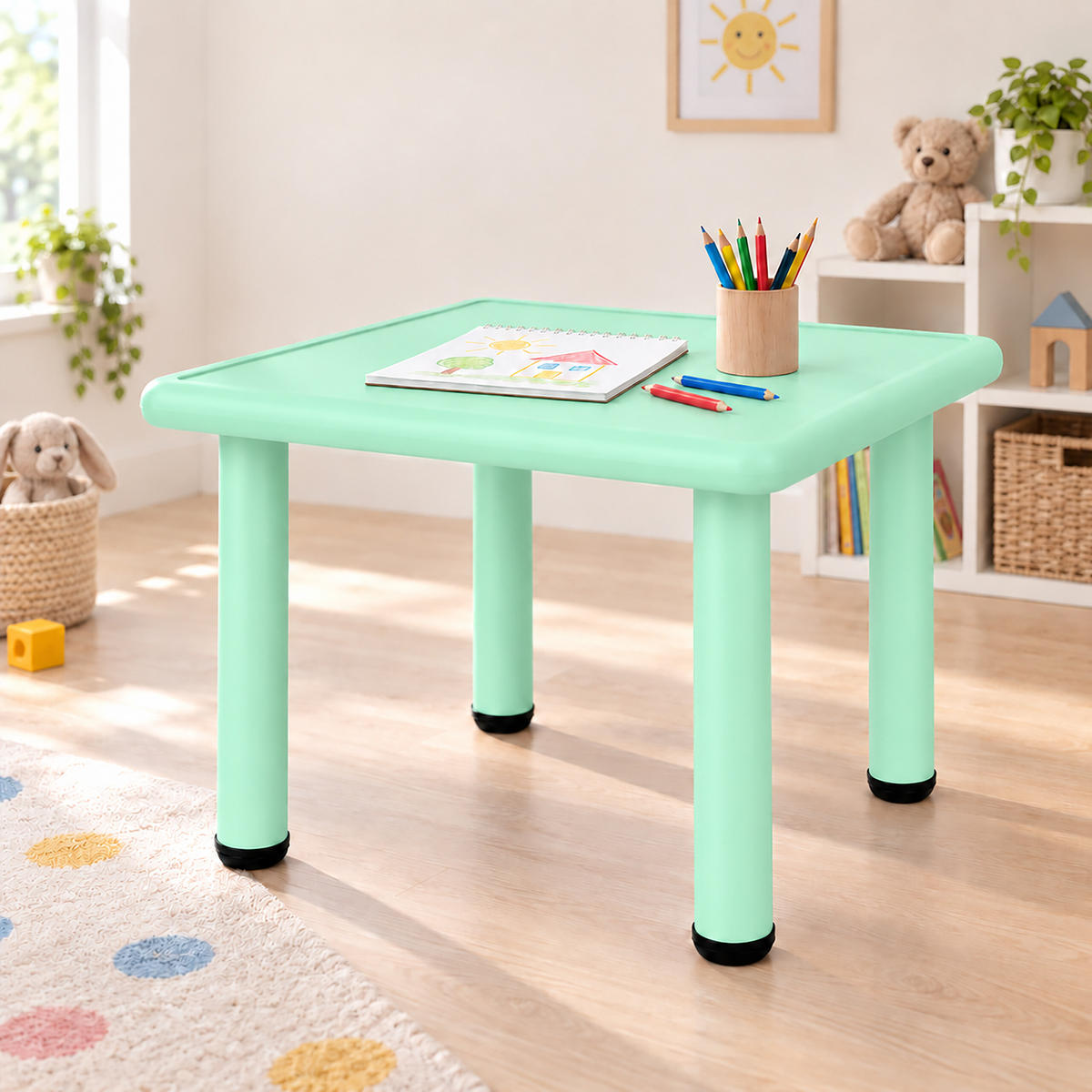KINDERTISCH Salbei Indoor Outdoor Kunststoff 52x62 cm - Grün, Kunststoff/Metall (62/52/62cm) - Relaxdays