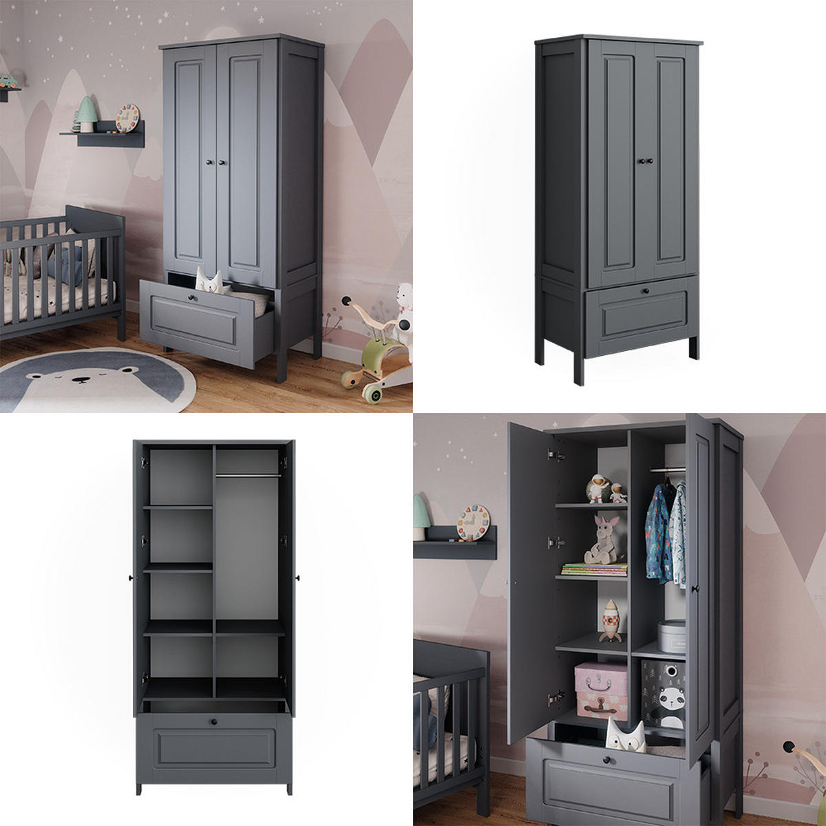 KINDERKLEIDERSCHRANK Ajaton Grau 83.3 x 187 cm - Grau, Holzwerkstoff (83.3/187/53.4cm) - VitaliSpa