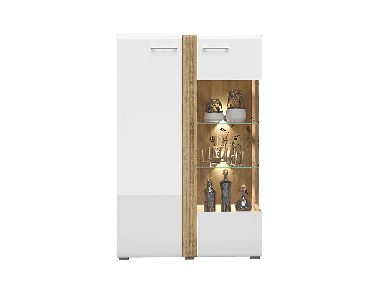 VITRINE – 92 cm – Adagio – Weiß / Eichefarben – Anschlag rechts – VT-GEN148 - Eichefarben/Weiß, Holzwerkstoff (92/143/42cm) - hi-markt
