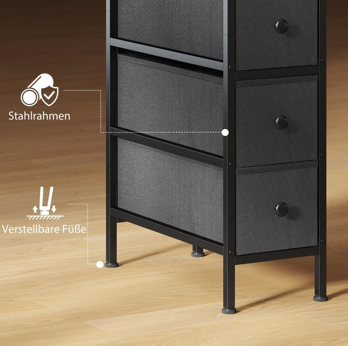 KOMMODE 20/43/81,5 cm in Schwarz mit 4 Schubladen und Stahlgestell - Schwarz, Holz (20/81.5/43cm) - Flora Grace